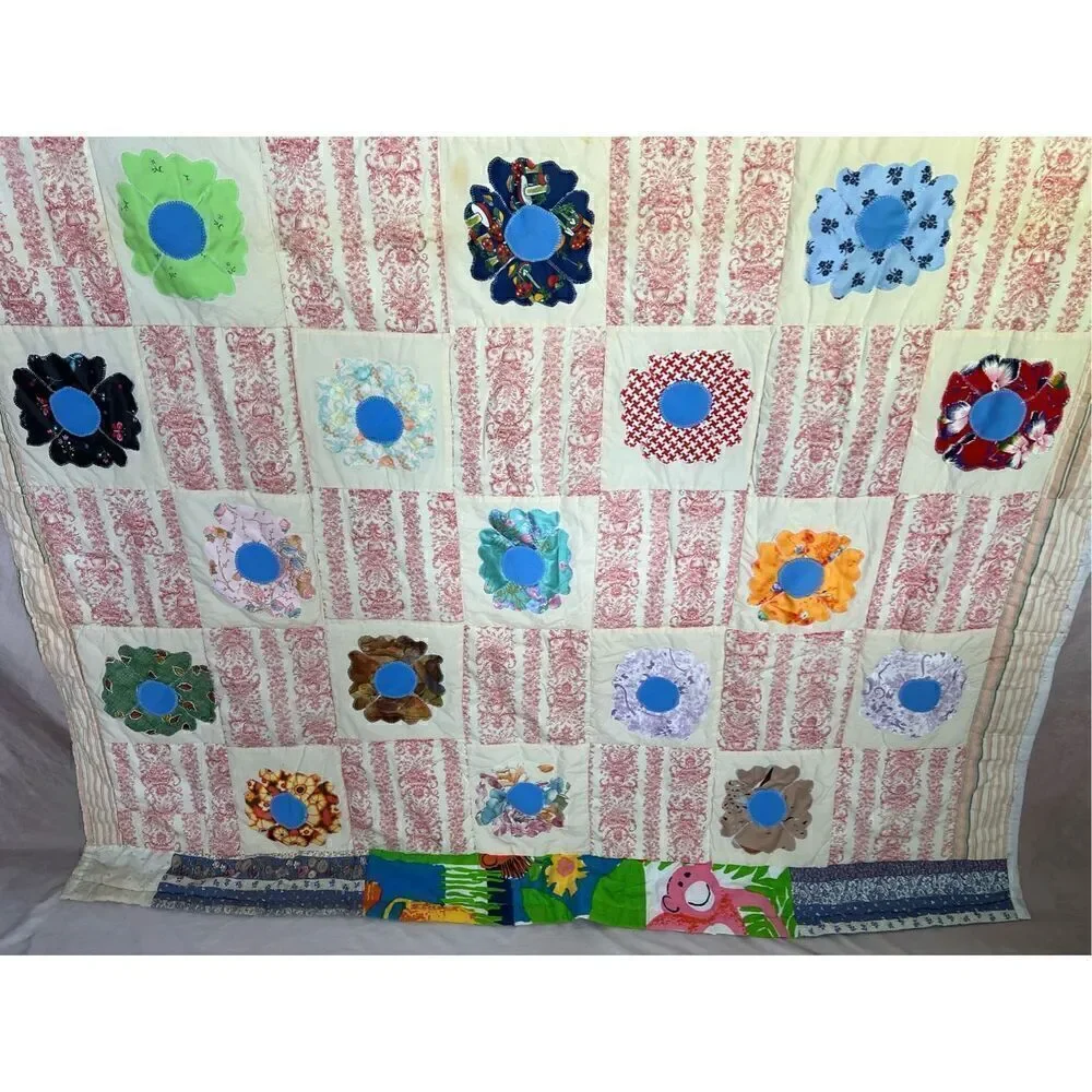 Vintage Handmade Flower Power Quilt